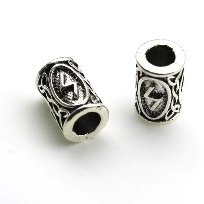 10Pcs/Lot Viking Rune Beads Alloy Tube Spacer Beads Hair Braid Beard Dreadlock Beads Knife Beads Pendant for DIY Jewelry Making
