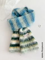 Y2K striped winter scarf, gloves, and hat set for women in a coordinated cold-weather design