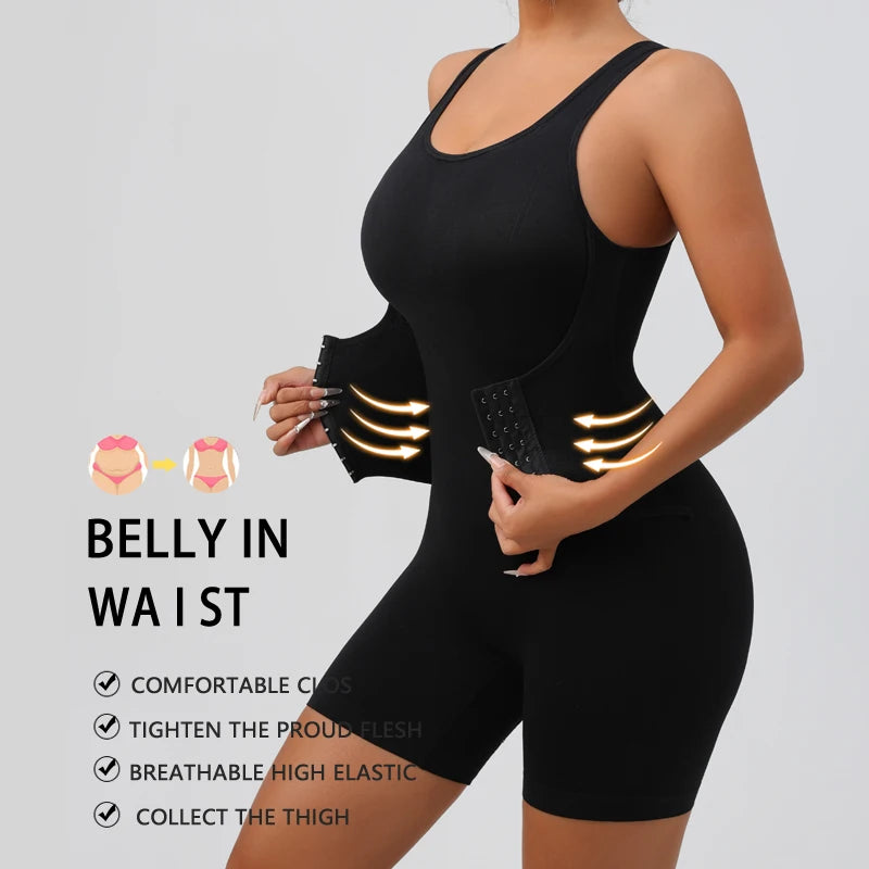 FLARIXA full-coverage body shapewear bodysuit with thigh slimming, wide shoulder straps, and seamless design