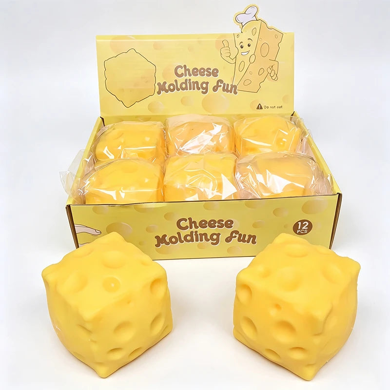 5cm Cheese Squishy Stress Ball Squeeze Toys Soft Squeeze Stress Relief Fidget Toys Desk Decor Decompression Toy Gift for Adults