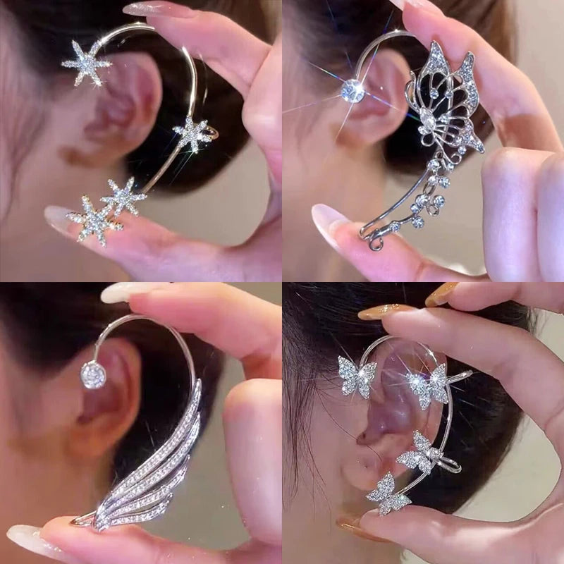 Luxury crystal tassel clip earrings for women, sparkling dangling jewelry design