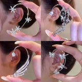 Luxury crystal tassel clip earrings for women, sparkling dangling jewelry design