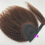 Mongolian Afro Kinky Curly Human Hair Wrap Around Ponytail Natural Color Clip Ponytail Extension Hair For Women 10-22 Inch