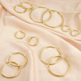 14K chunky gold plated hollow tube hoop earrings with 925 sterling silver posts, 4mm thick and lightweight for women