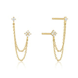 Luxury CZ double ear studs with tassel chains for women by HSF Marketplace