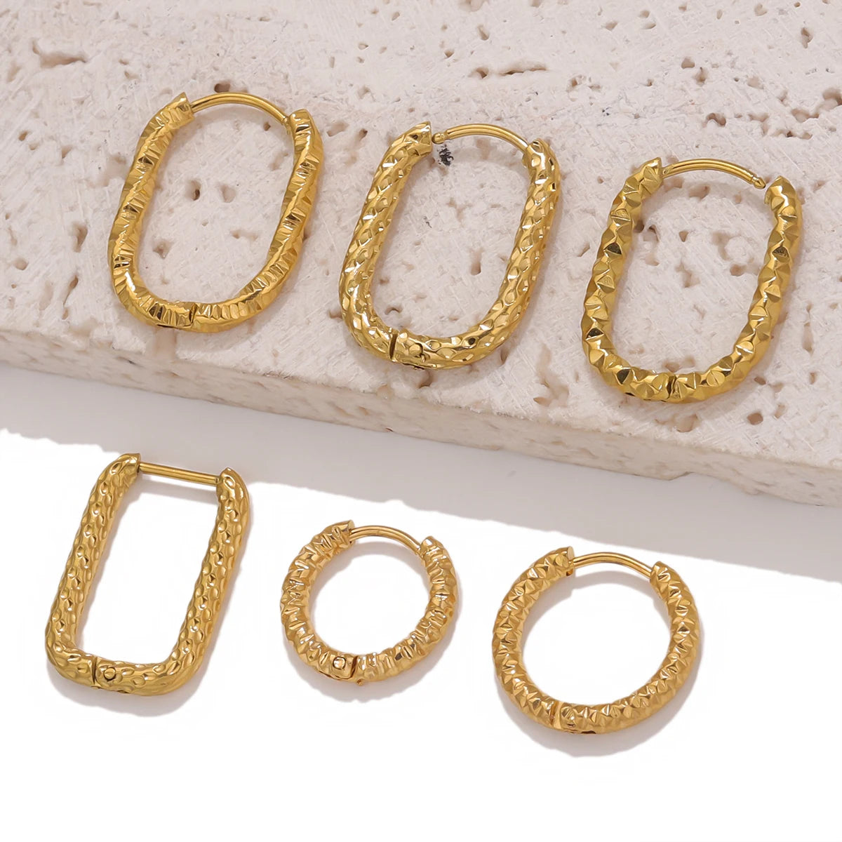 Six-piece stainless steel textured hoop earrings for DIY jewelry making by HSF Marketplace