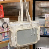 Transparent Y2K Japanese Ita shoulder bag by HSF Marketplace, large capacity casual tote with crossbody and DIY display features.