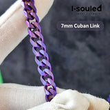 Grade 1 Titanium Chain Necklace 7mm Cuban Link, Hypoallergenic Anodized Purple Blue Necklace for Sensitive Skin