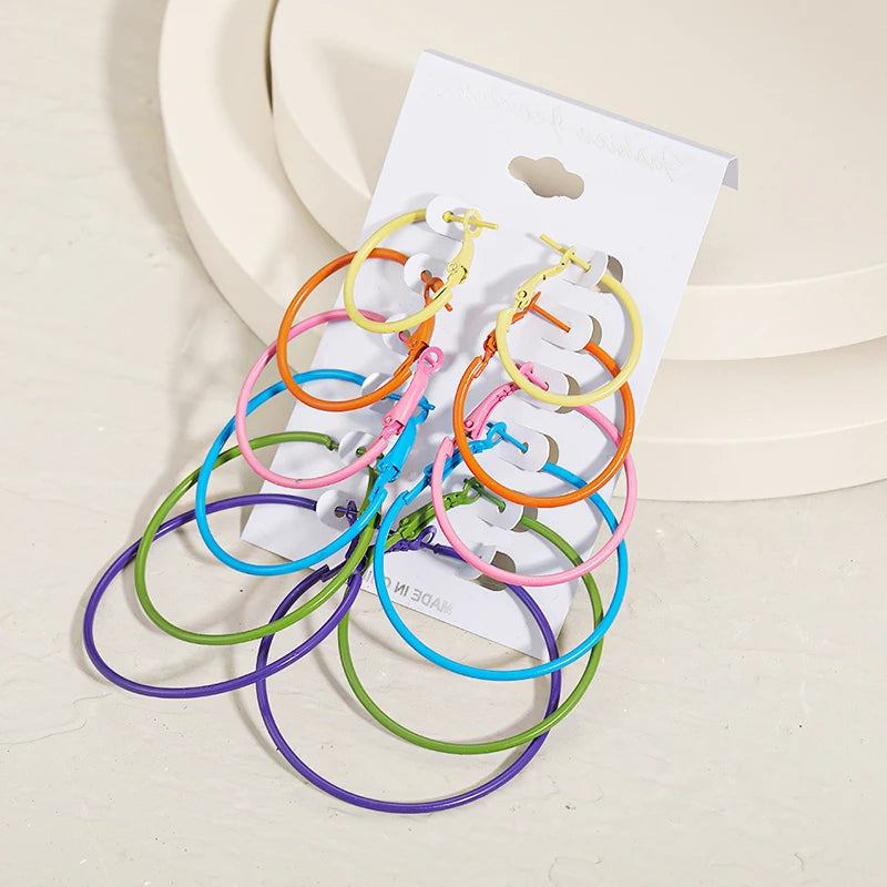 Set of 12 or 6 pairs of simple punk style hoop earrings for women and girls, featuring large round oversized jewelry by HSF Marketplace