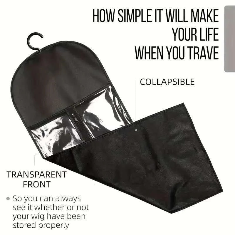 1/2Set Wig Storage Bag With Hanger Hair Bags With Plastic Hanger for Hair Black Wig Organizer Hangers For Multiple Wigs