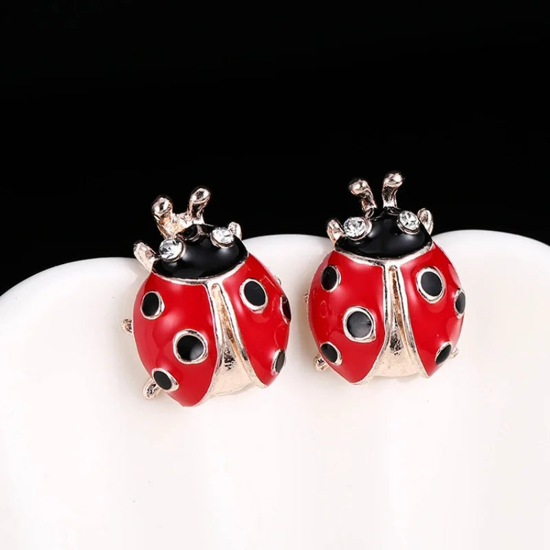 Cute ladybug stud earrings with red rhinestones for women by HSF Marketplace