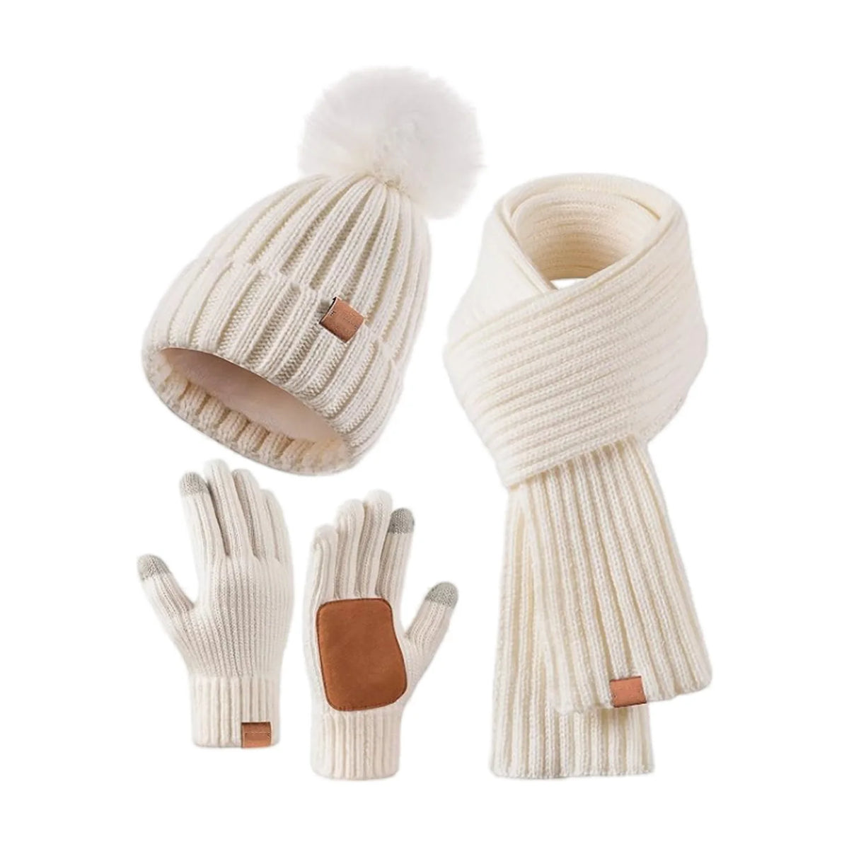 Women's warm winter touchscreen gloves, knit hat and scarf set by HSF Marketplace