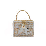 Acrylic dinner bag with engraved metal and diamond accents, HSF Marketplace handbag clutch