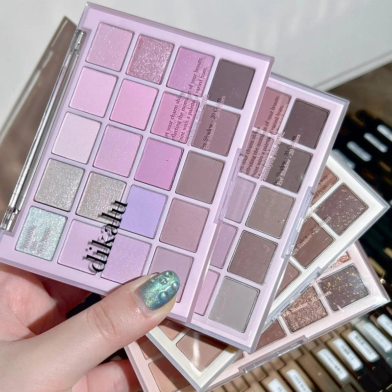20-color low-saturation Korean eyeshadow palette with purple matte, pearlescent, glitter, waterproof shades