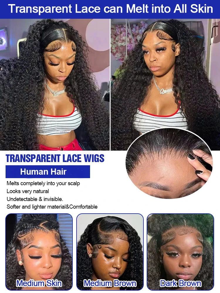 40 Inch 13x6 Deep Wave Hd Lace Front Wigs Human Hair 250 Density Water Wave 13x4 HD Lace Frontal Wigs Pre Plucked With Baby Hair Brazilian Virgin Bouncy Jerry Curly Human Hair Wigs Wet And Wavy Glueless Wigs Human Hair For Wo