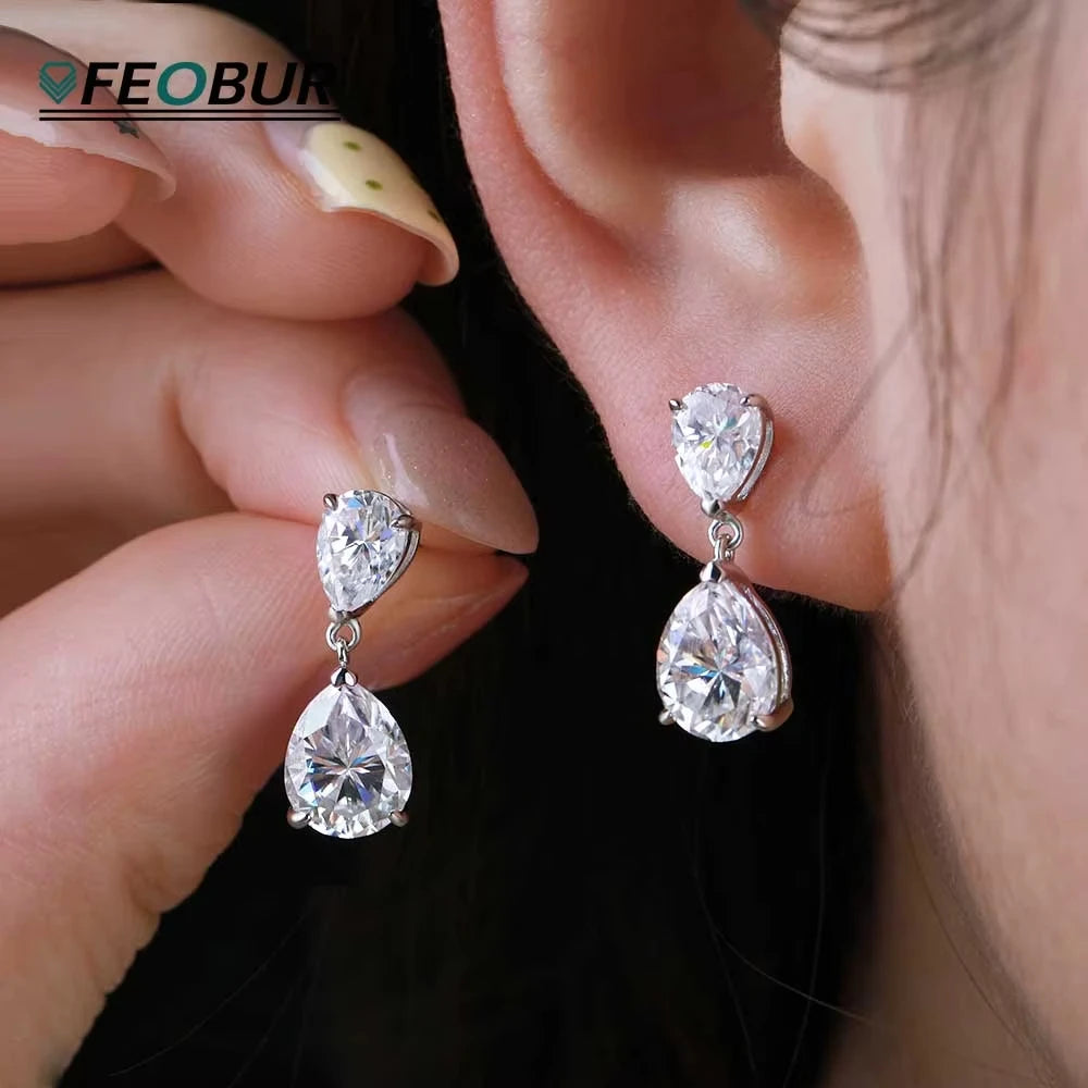Moissanite waterdrop drop earrings in 925 sterling silver, elegant teardrop jewelry design