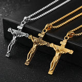 Stainless steel Jesus cross necklace for men, two-tone gold and silver finish, HSF jewelry brand