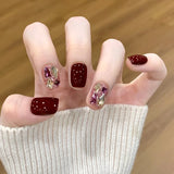 24pcs HSF Marketplace short square false nails with white French tips, glitter stars, rhinestones, cat eye and bow accents
