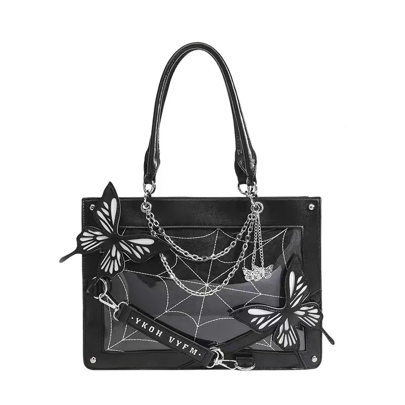 Y2K butterfly spider web chain handbag, vintage gothic tote by HSF Marketplace