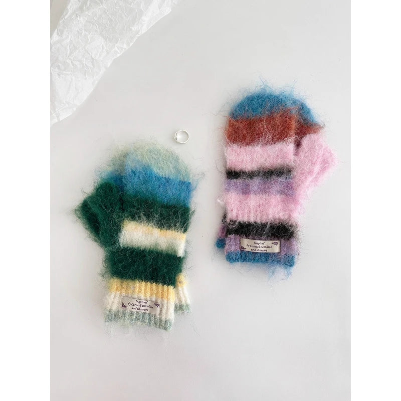 Y2K striped winter scarf, gloves, and hat set for women by HSF Marketplace