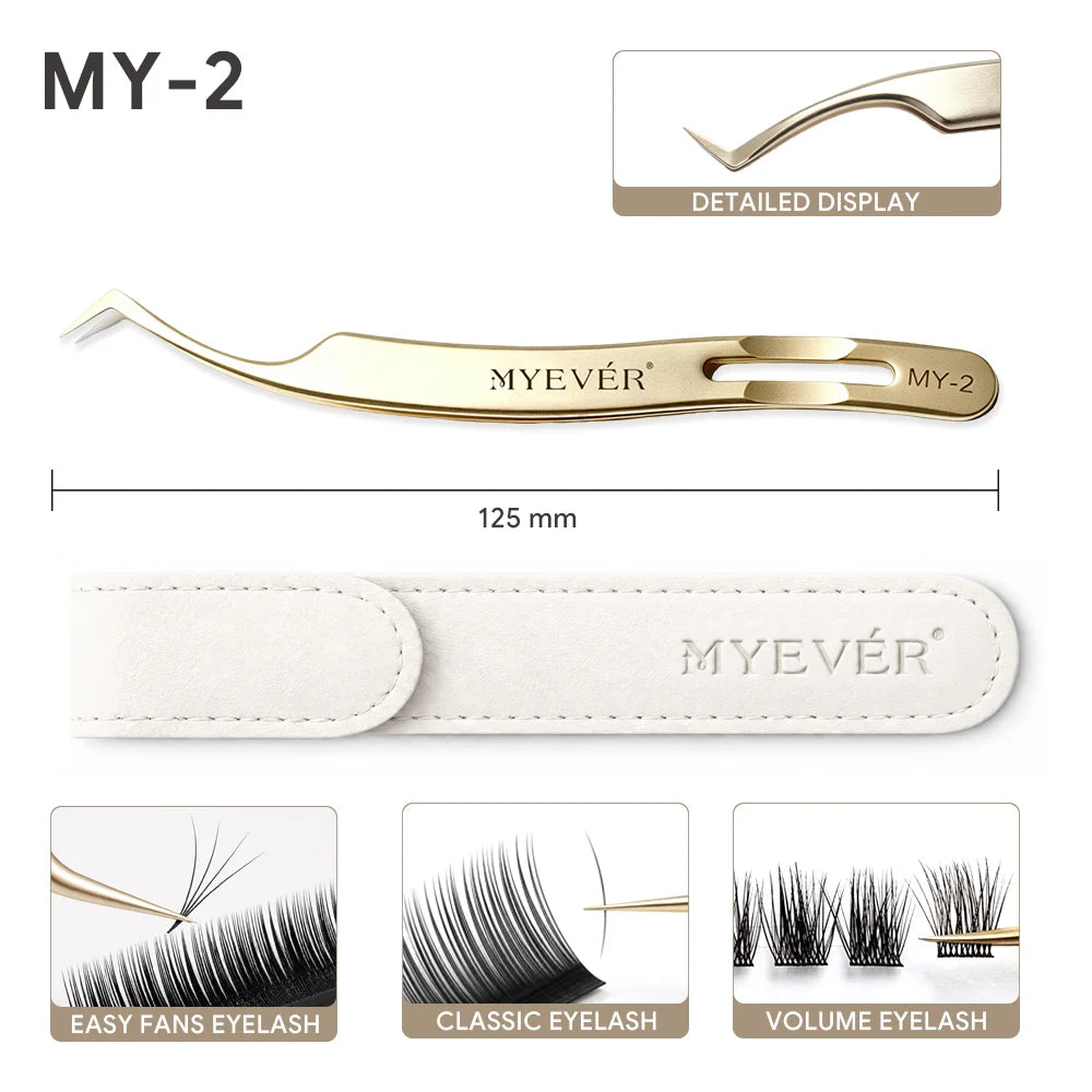 MYEVER Anti-Slip Eyelash Extension Steel Tweezers High-Density Fiber Tip Eyelash & Eyebrow Professional Precision Makeup Tools