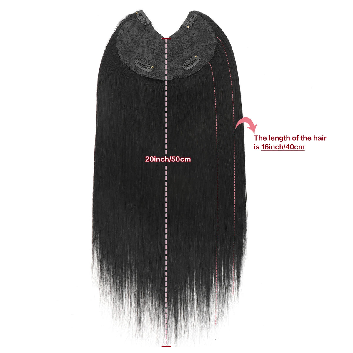 V-shape clip-in human hair extensions in brown blonde highlight, straight 16-inch Brazilian Remy hair topper