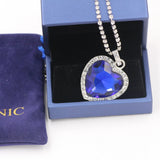 Titanic Heart of Ocean blue heart pendant necklace by HSF Marketplace, featuring a love-themed jewelry design with velvet bag.