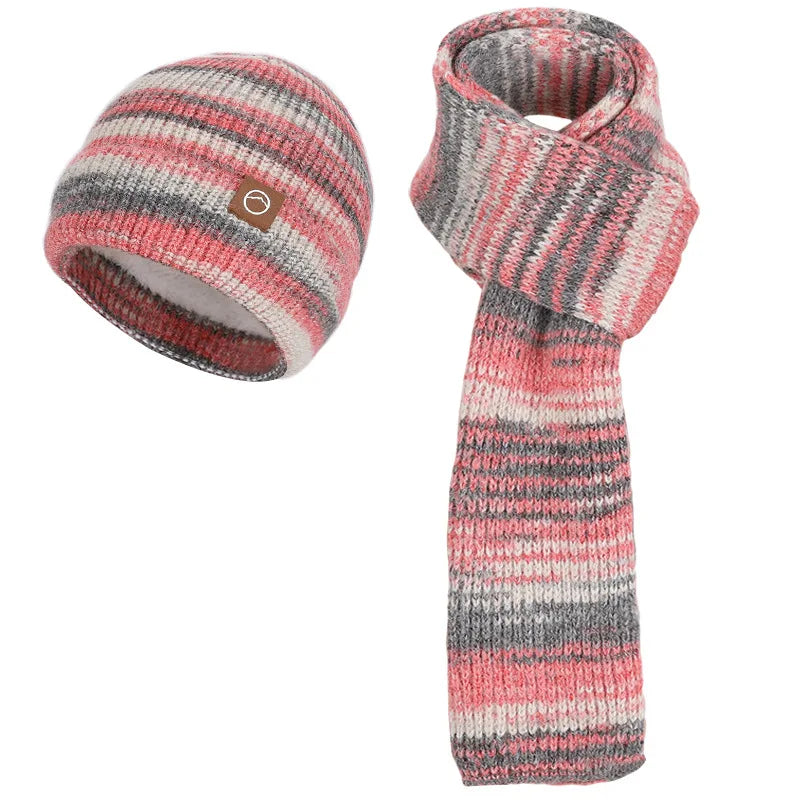 Gradient color knitted hat, scarf, and gloves set for women by HSF Marketplace