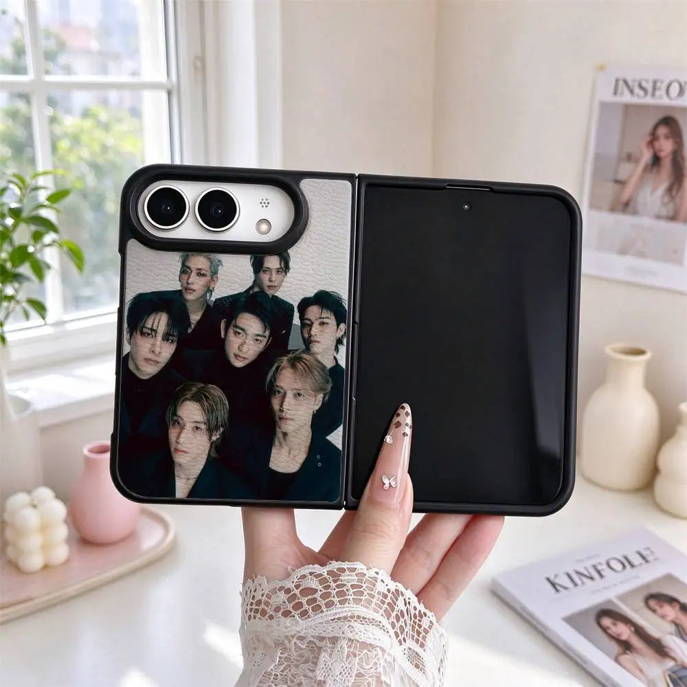 Got7 Kpop band leather texture phone case for iPhone Duo, featuring the group’s design in black and red