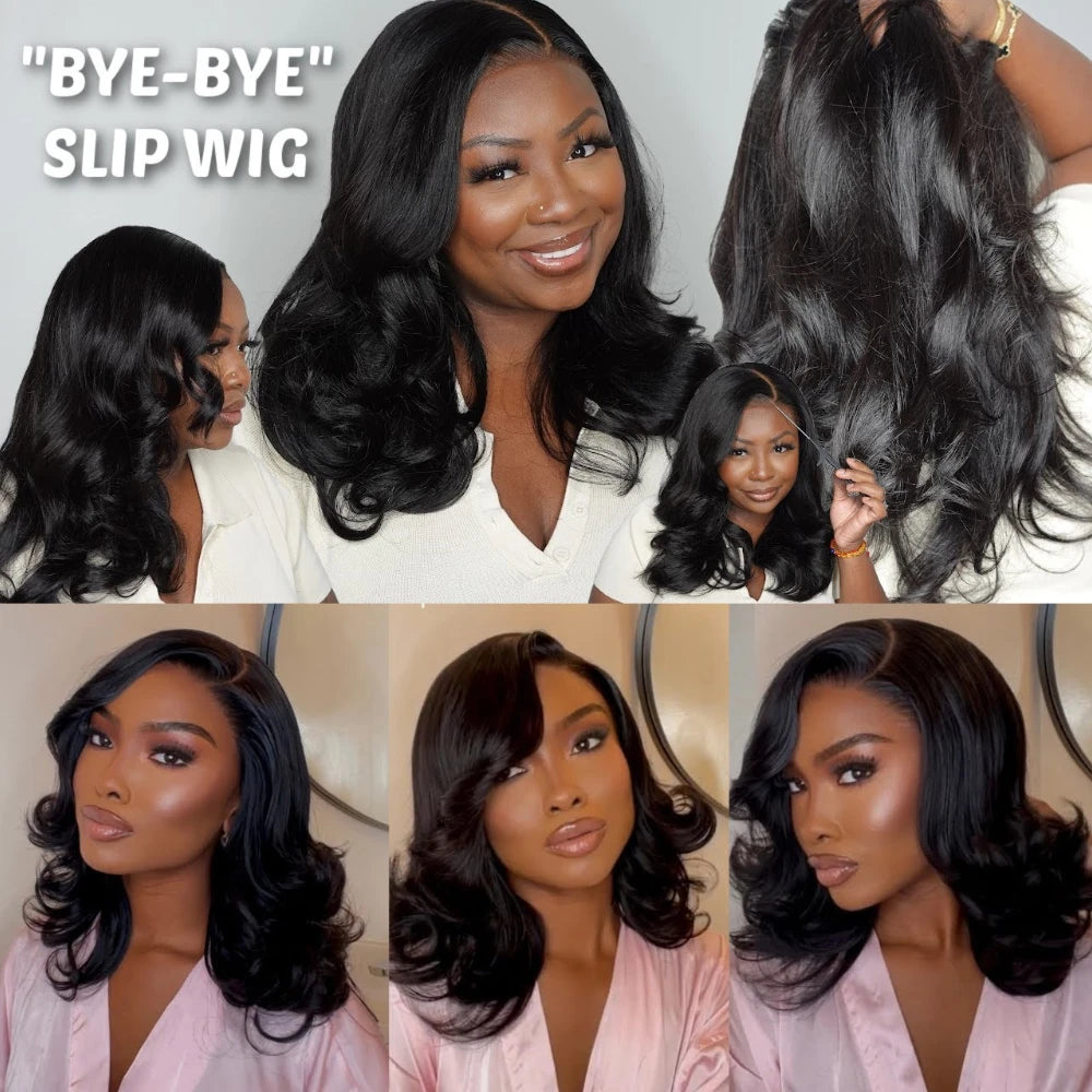 UNICE 200% Density Layered Cut Left Side Part Wavy Wig With Secure Silicone Strips & Drawstring Pre Cut 7x5 Lace Glueless Wig