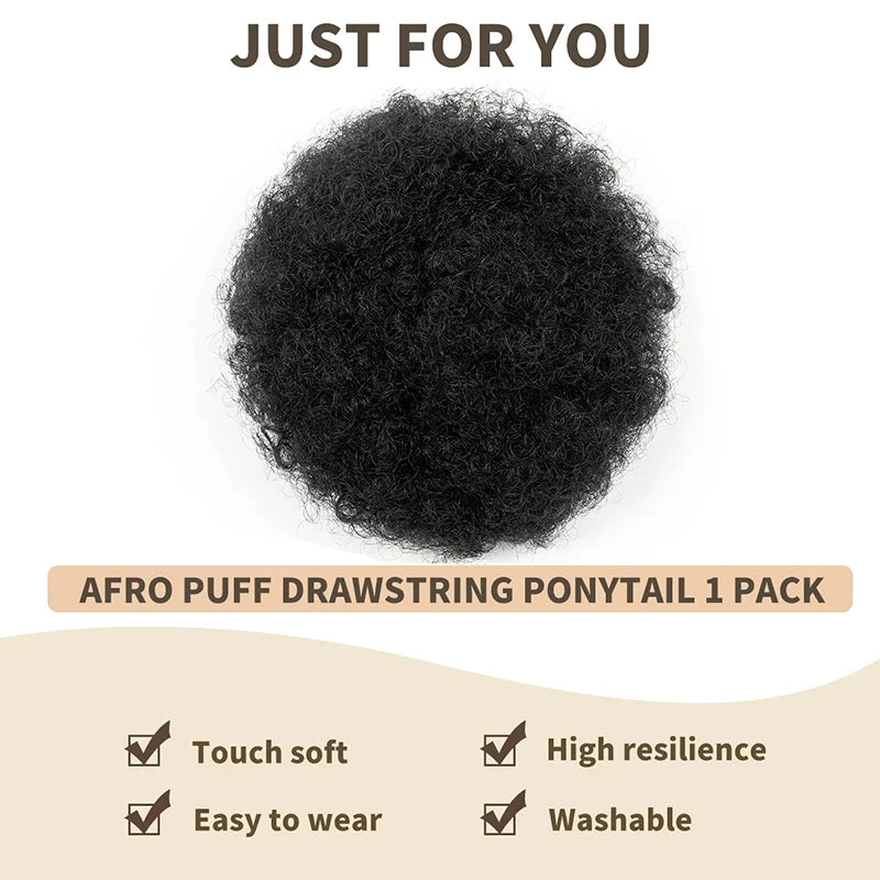 Kinky curly human hair afro puff ponytail drawstring bun hairpiece by HSF Marketplace