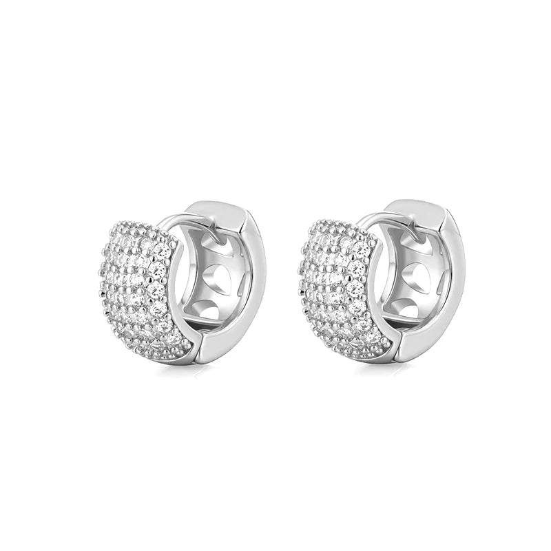 Elegant zirconia round huggie hoop earrings for women, close-up jewelry image by HSF Marketplace