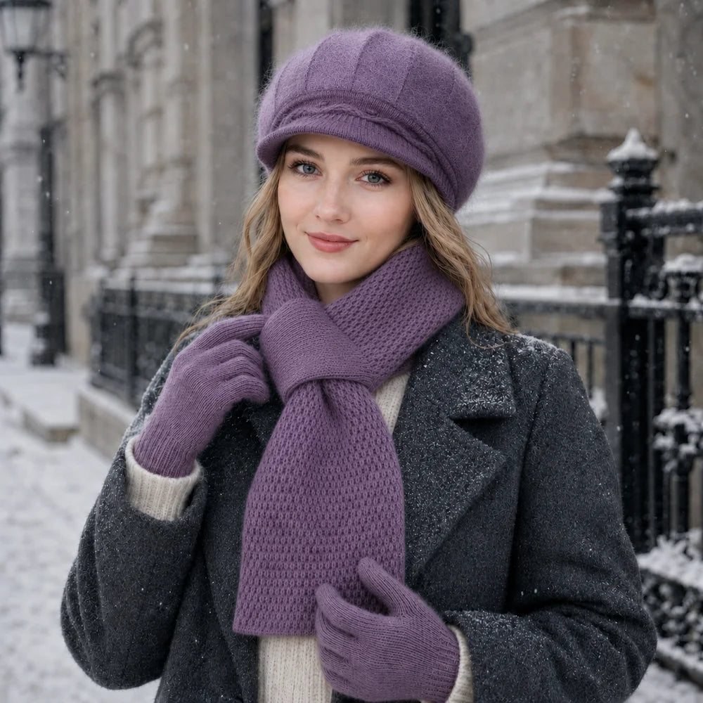 Women's 3-piece winter hat, scarf and gloves set in warm cold-weather design by HSF Marketplace