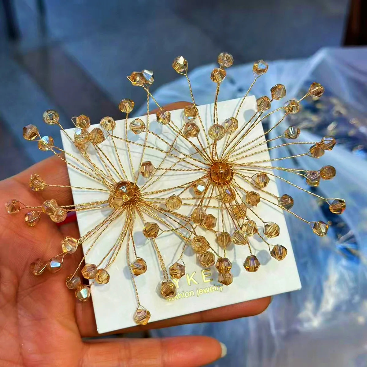 Sparkling snowflake stud earrings with crystal beaded flower design for bridal wedding jewelry