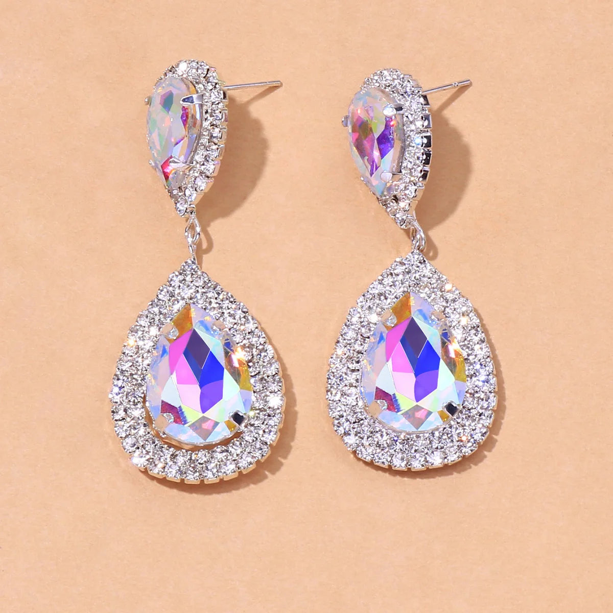 HSF Marketplace multicolor crystal drop earrings for women, elegant dangling jewelry with sparkling stones