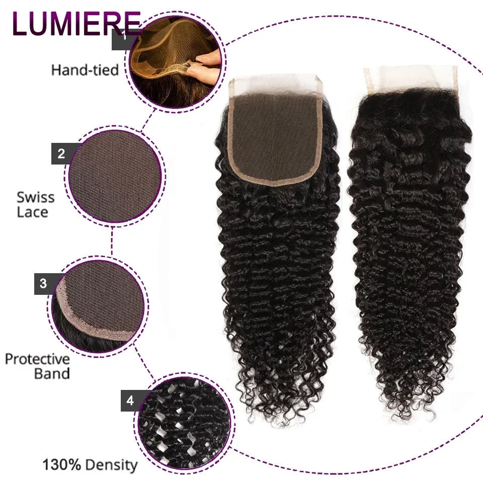 Afro Deep Kinky Curly Human Hair 3/4 Bundle with HD Transparent Lace Frontal Closure And Bundle Virgin Hair Weave Extension