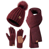Women's warm winter touchscreen gloves, hat and scarf set from HSF Marketplace in a coordinated cold-weather design