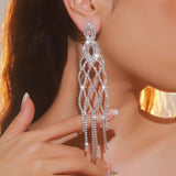 Long geometric rhinestone tassel drop earrings for women by HSF Marketplace