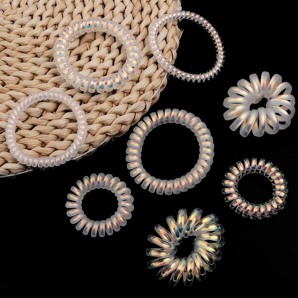 5pcs/lot Mermaid Gold Laser Telephone Line Hair Ropes For Girls High Elasticity Headband Tied Bun Hair Loop Rubber Band Headband