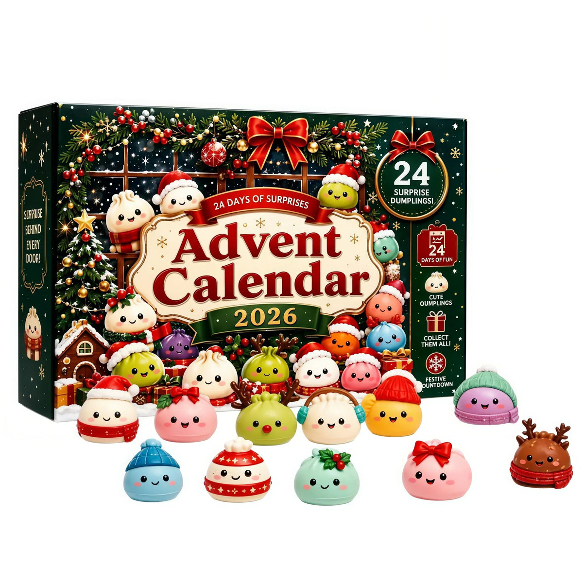 2026 Christmas advent calendar with 24 dumpling squishy fidget toys in a mystery surprise gift box by HSF Marketplace