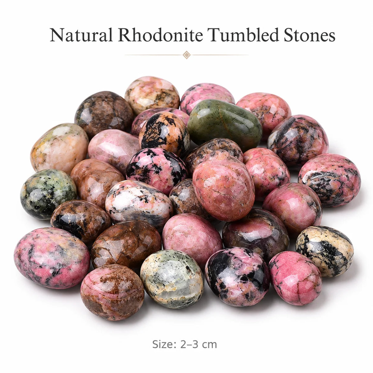300g Natural Rhodonite Tumbled Stones 2-3cm Polished Pink Black Crystal Bulk for Decor Gift