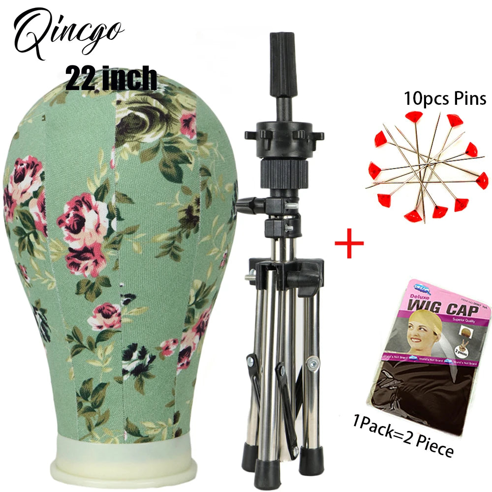 21/22/23/24'' Wig Mannequin Head Canvas Block Head Styling Training Manikin Head Adjustable Wig Stand Tripod With T Pin Needles