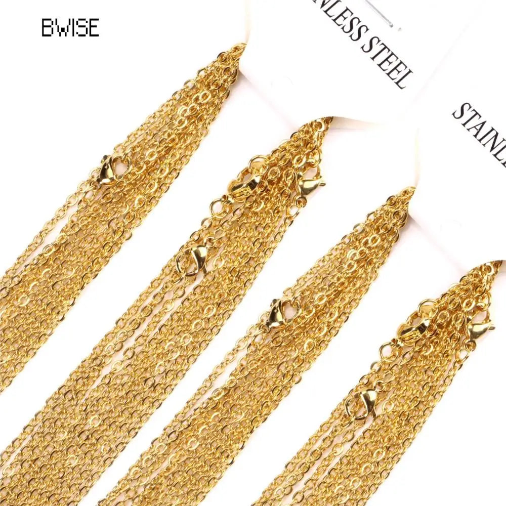 Bwise Stainless Steel Chains Necklace Woman 10pcs/lot Bulk Wholesale DIY Rolo 2mm Chain No Fade Choker For Jewelry Making