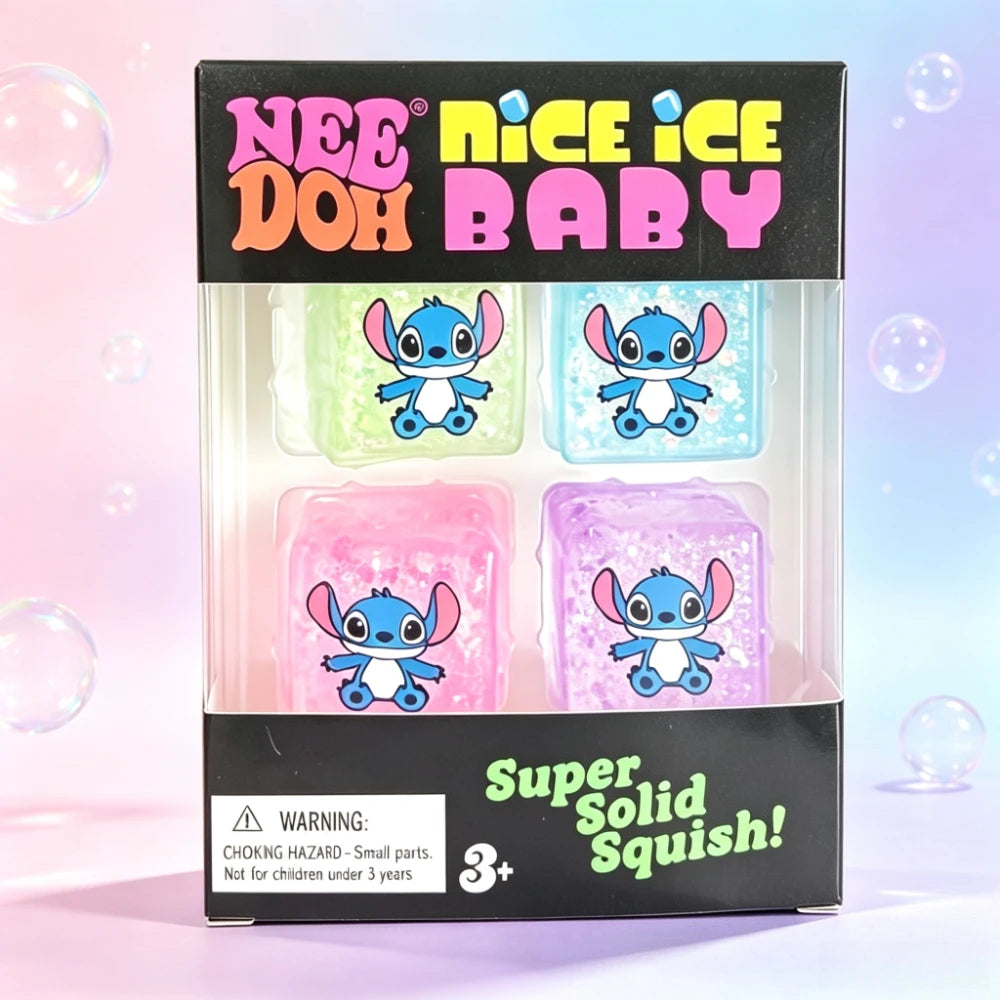 Four mini NeeDoh Nice Ice Cube squishy sensory toys from HSF Marketplace, slow rebound stress relief fidget toys for kids and adults.