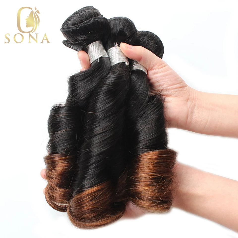 1B/27 Brown Ombre Peruvian Loose Wave Bundles With 4x4 Closure Remy Hair Extension Human Hair Bundles with Closure 1/3/4 Pcs
