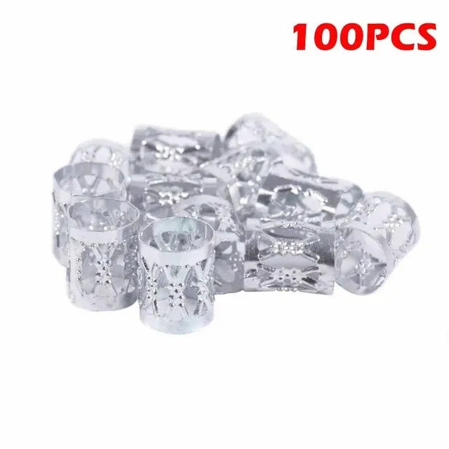 Golden cuffs hair rings for dreadlocks and braids, 50/100-piece set by HSF Marketplace