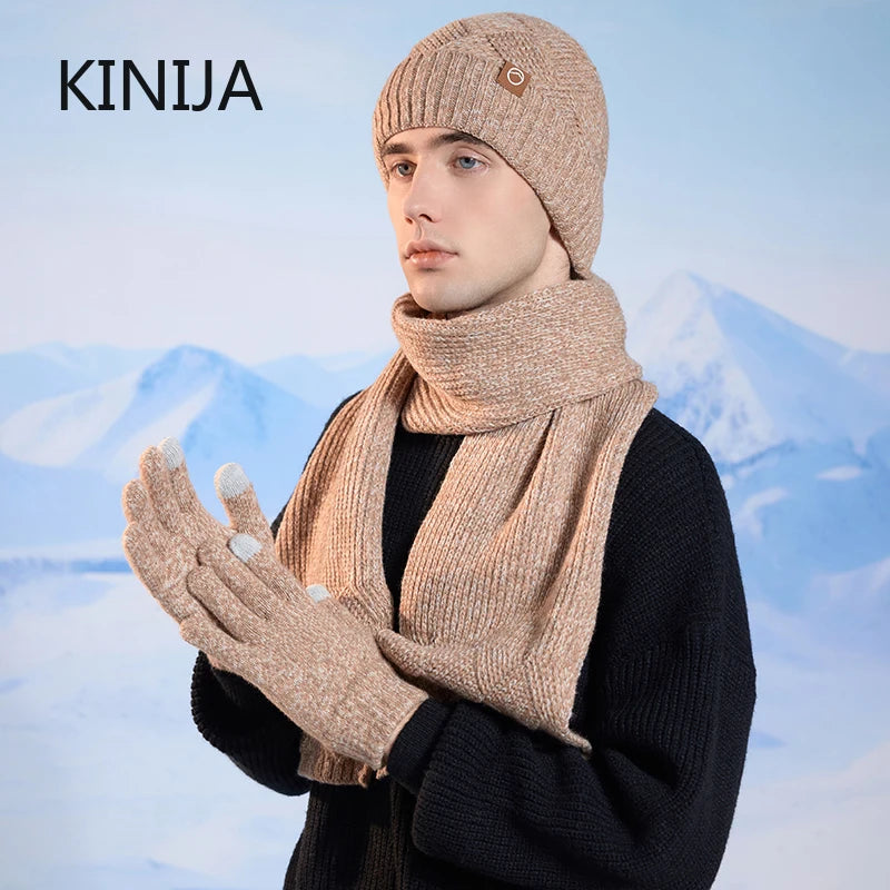 Winter knitted hat, scarf and gloves set for cold weather protection by HSF Marketplace