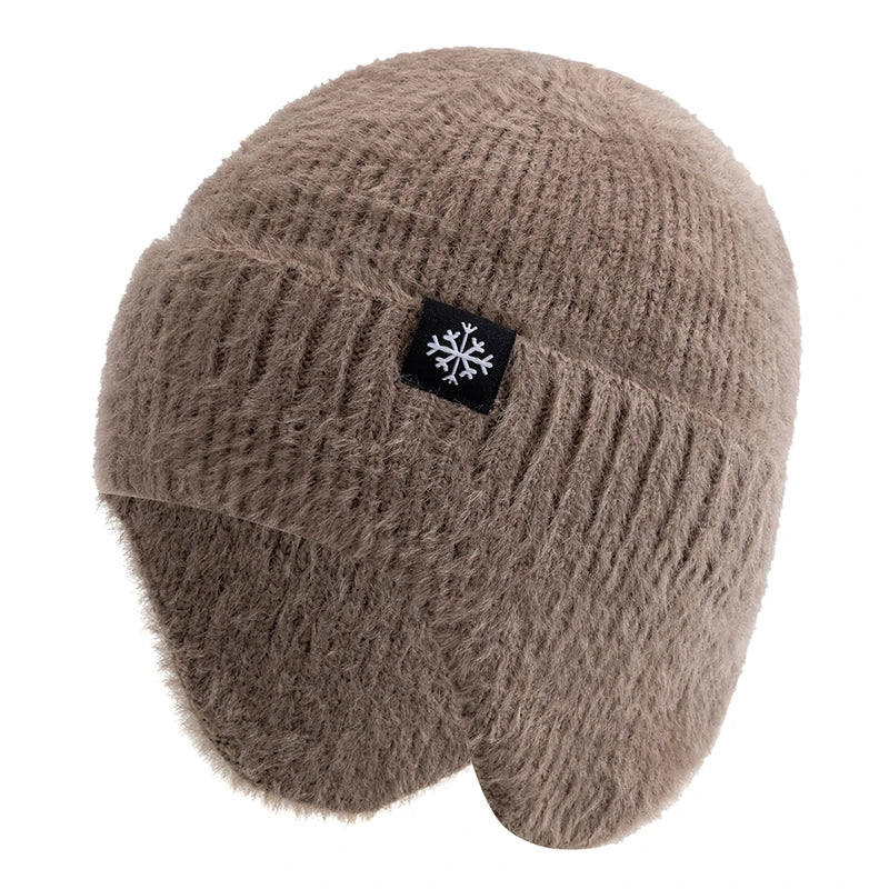Women's candy color earflap winter hat, soft faux fur knitted beanie in Kpop streetwear style by HSF Marketplace