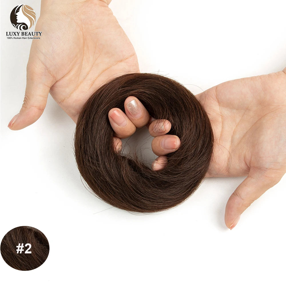 Brazilian human hair bun ponytail hairpiece for women, scrunchie updo donut chignon extension