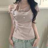 Women's polka dot one-shoulder summer T-shirt by HSF Marketplace